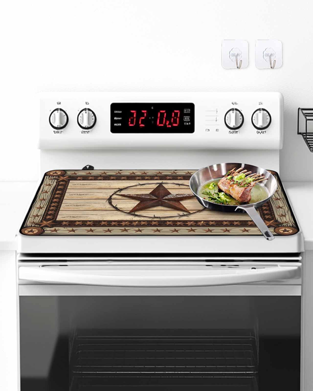 Stove Top Covers for Electric Stove, Texas Star Brown Glass Stovetop Cover Protector, Country Star Rustic Vintage Wooden Induction Cooktop Protector Oven Mat for Kitchen Countertop 24"x21"