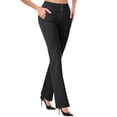 thumbnail image 3 of Women's Stretchy Wide Leg Work Pants Casual Trousers with Pockets Elastic Waist Comfort Fit for Office Wear and Everyday Use,Black,L, 3 of 6
