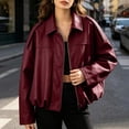 thumbnail image 4 of AVRNLIQ Womens Oversized Faux Leather Jacket Cropped Faux Leather Coat Loose Bubble Hem Outerwear for Fall Winter, 4 of 6