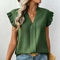 thumbnail image 4 of Fashion Olyvenn Womens Dressy Casual Tops Ruffle Short Sleeve Solid Color Tee Shirt Dressy V Neck Elegant Bussiness Work Tunic Top Green XL, 4 of 9