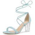 thumbnail image 1 of BLISSFUL STEP Women's Block High Heel Lace Up Clear Heels Sandals, 1 of 5