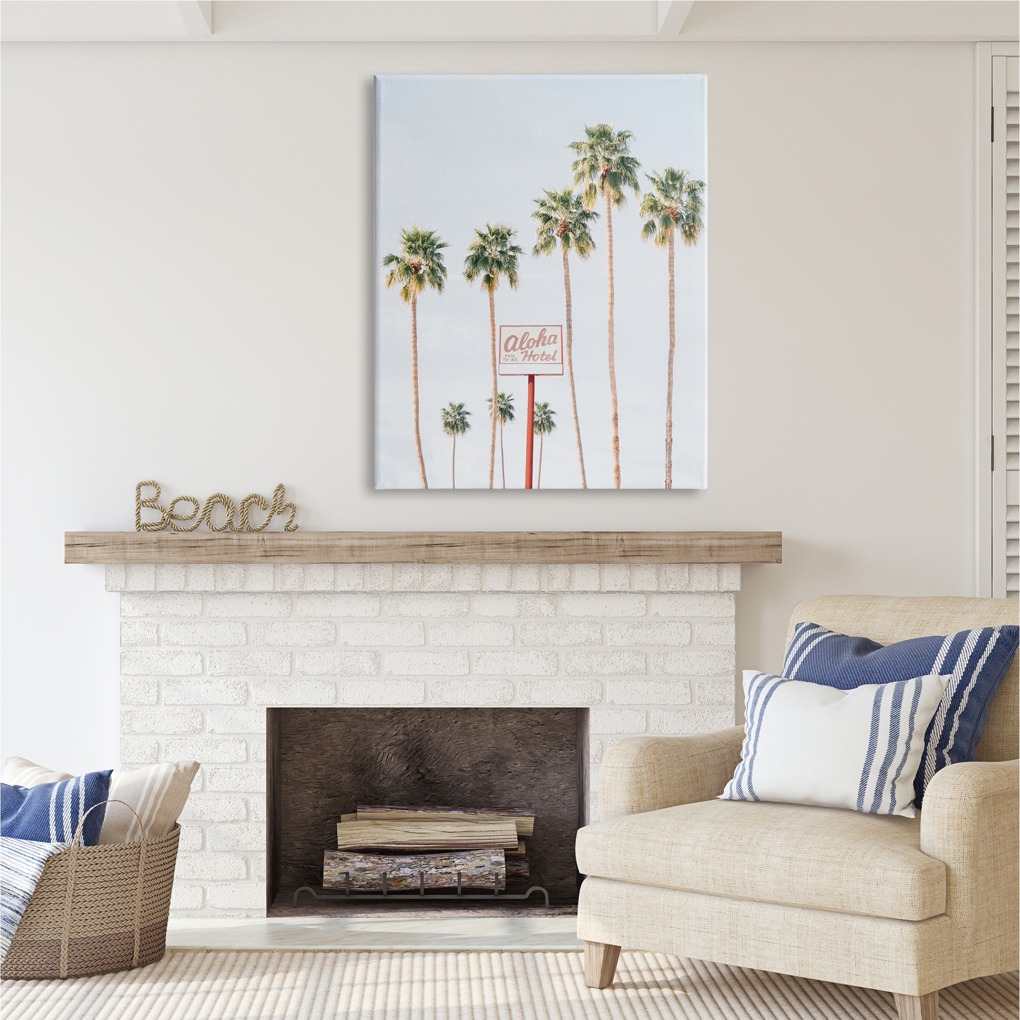 Stupell Industries Aloha Hotel with Palm Trees Botanical & Floral Painting Gallery Wrapped Canvas Print Wall Art, 36 x 48