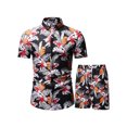 thumbnail image 2 of xiaxaixu Men Beach Outfits Printed Lapel Button Down Shirt + Drawstring Shorts, 2 of 4
