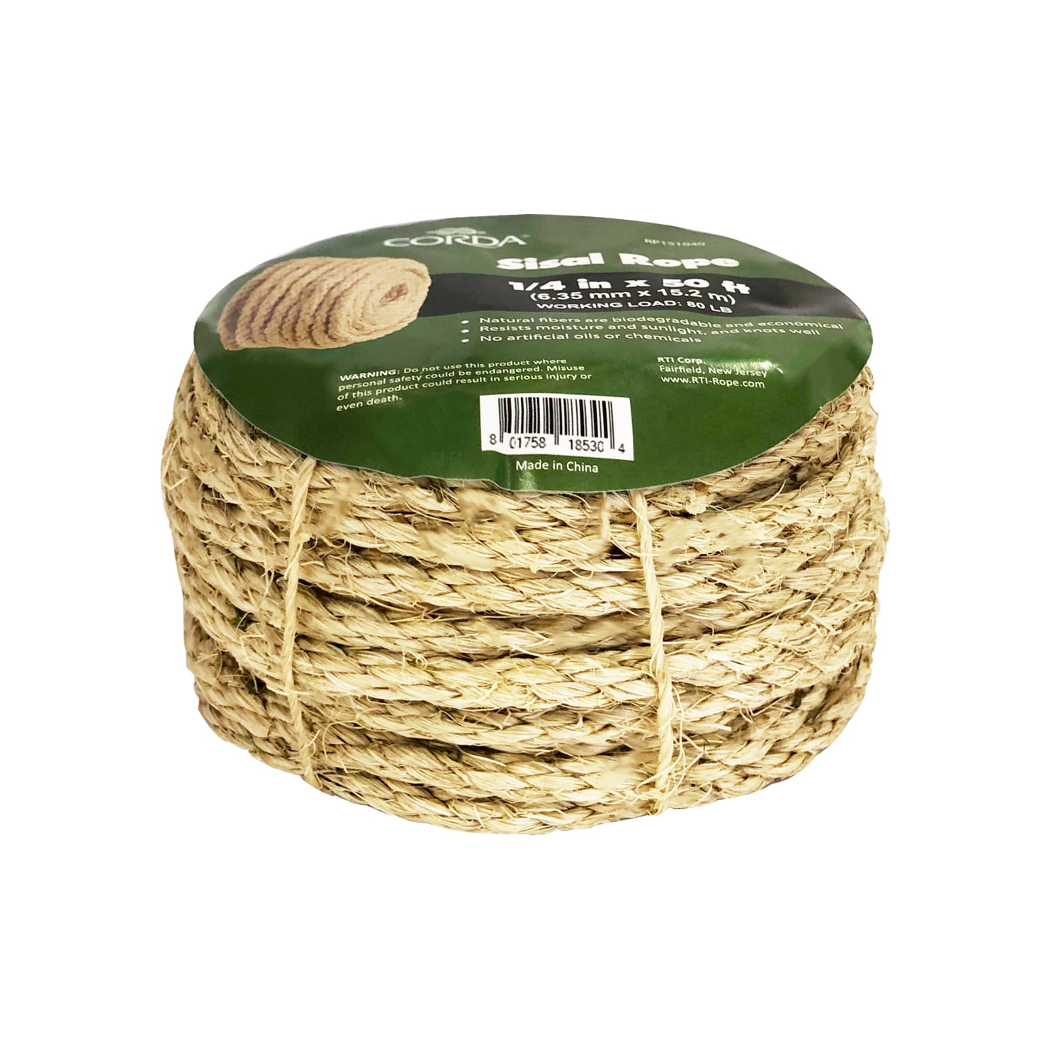CORDA Sisal Rope, 1/4" x 50'