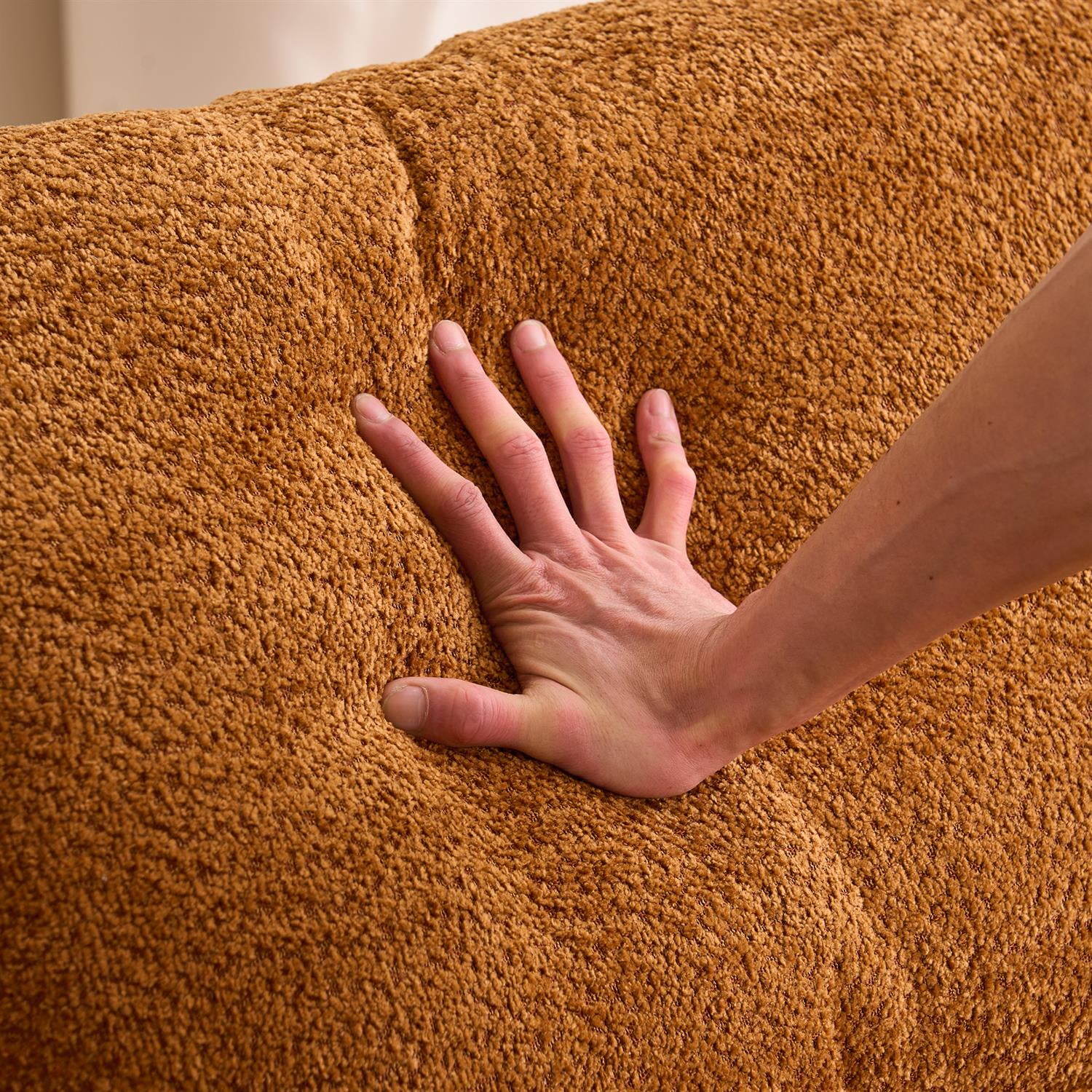 Demi Bonn 103" 4-Seater Crochet Yarn Fabric Sofa with Full Sponge for Living Room, 4 Pillows for Living Room, Office, Modern Couch Furniture, Orange