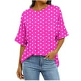 thumbnail image 2 of Womens Tops Short Sleeve Print Pocket Polka Dot Casual Round Neck Blouse Hot Pink,Blouse for Women, 2 of 6