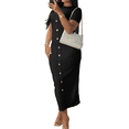 thumbnail image 1 of Robe de Cocktail Midi Moulante Texturée pour Femme à Boutons avec Poches, Noire, TP, 1 of 7