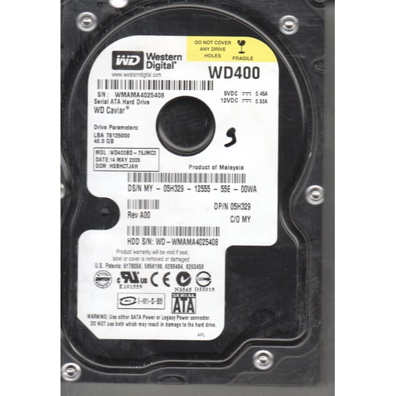 WD400BD-75JMC0, DCM HSBHCTJAH, Western Digital 40GB SATA 3.5 Hard Drive