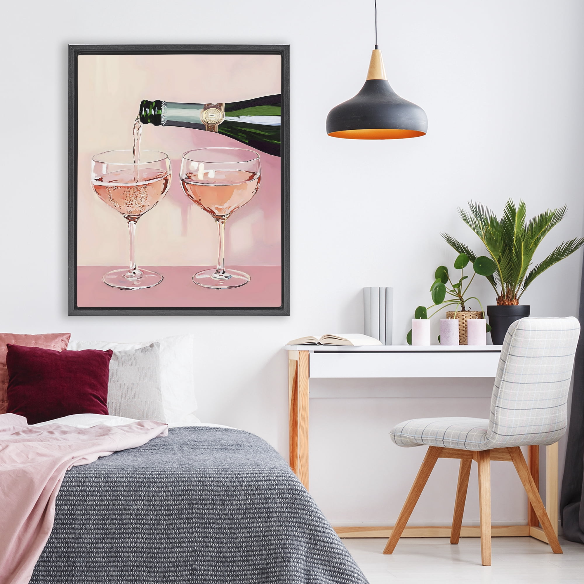 Stupell Industries Pink Champagne Toast for Two Black Framed Floater Canvas Wall Art, design by The Prints Vibe