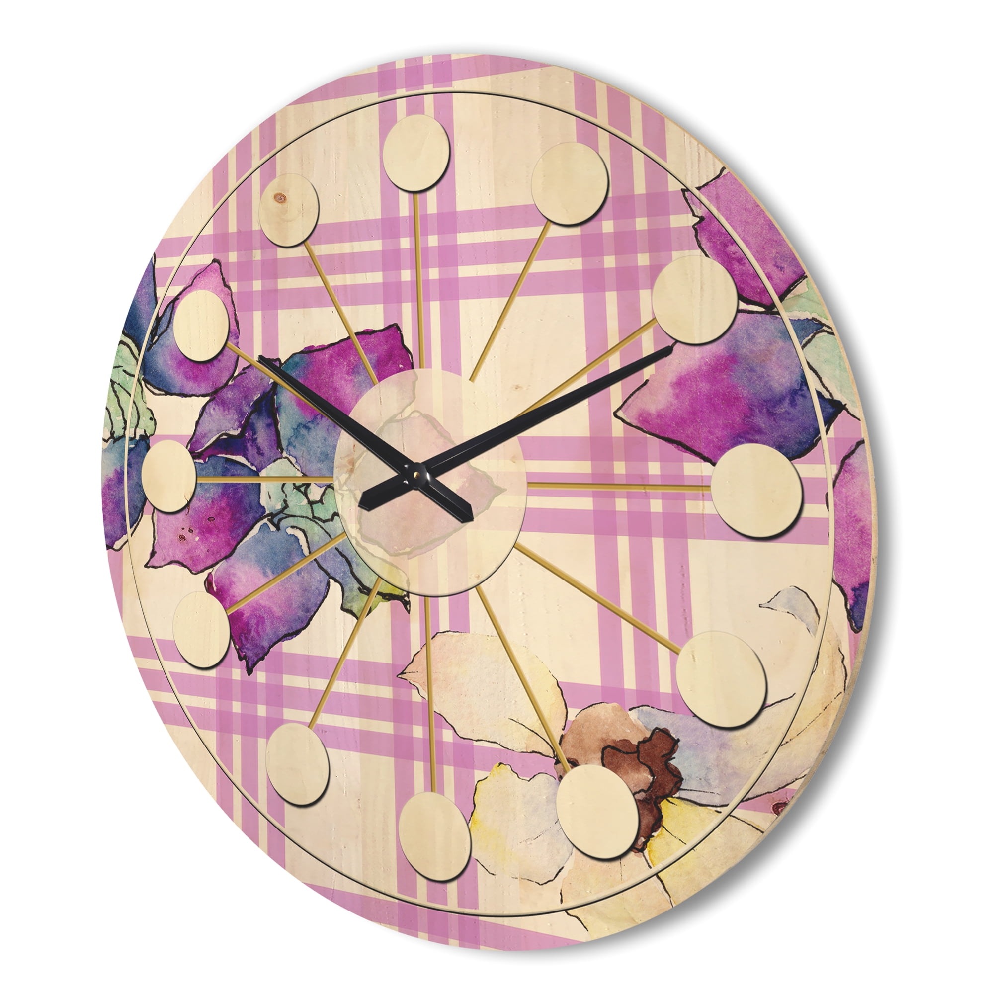 Designart 'Botanical Floral Retro VII' Mid-Century Modern Wood Wall Clock