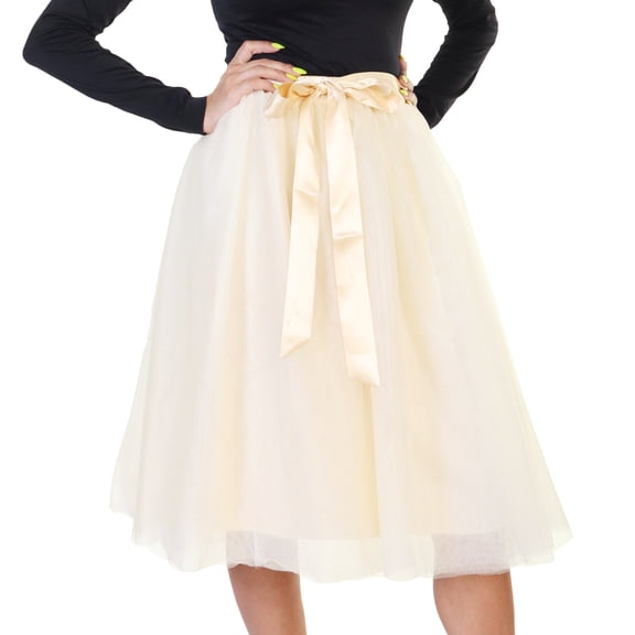 Angelina Mesh Tutu Midi Skirt with Detachable Satin Ribbon (1-Pack)