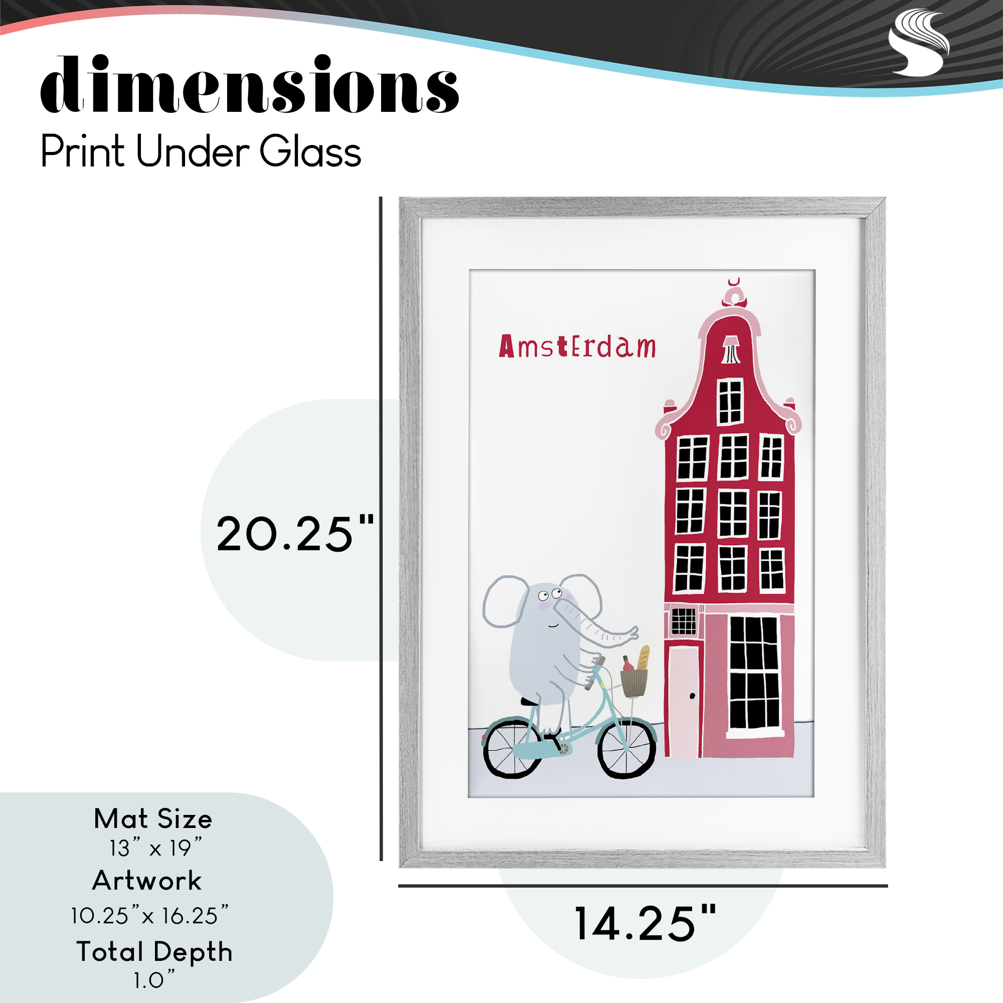 Elephant & Amsterdam Building Gray Framed Print Under Glass, design by Carla Daly