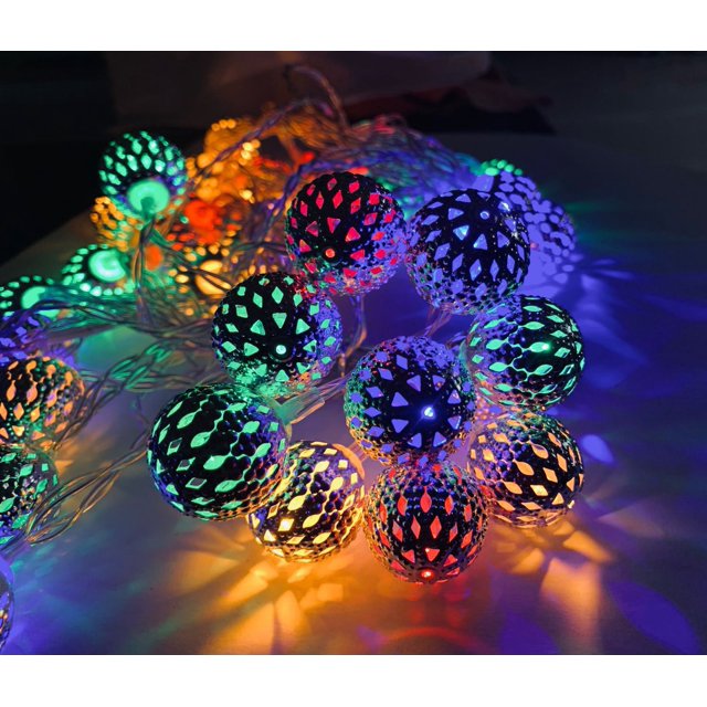 Bola marroquí con energía solar Colorida y brillante LED Decoración navideña Luces ambientales al aire libre Luces decorativas intermitentes - Color Ocho Modo 7 m 50 luces