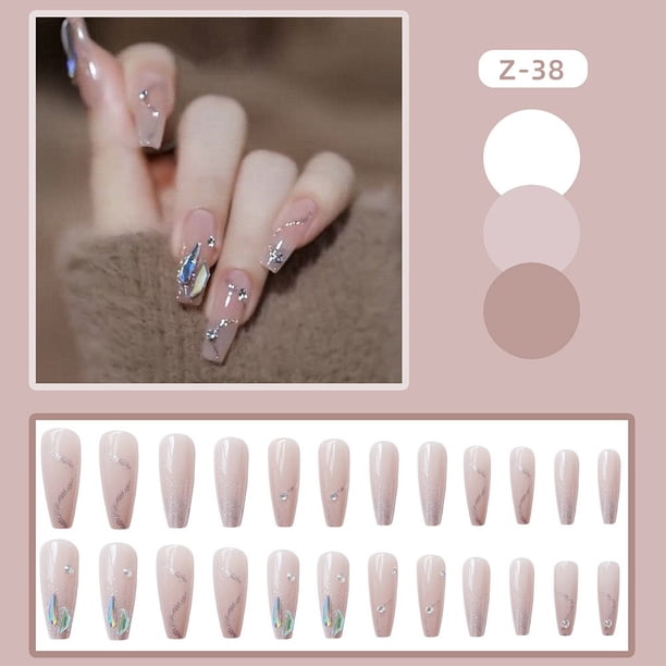 24 Uds. De uñas postizas de diamante dorado brillante, diseño de mariposa francesa, puntas de uñas acrílicas de cubierta completa usable para niñas Tan Jianjun unisex