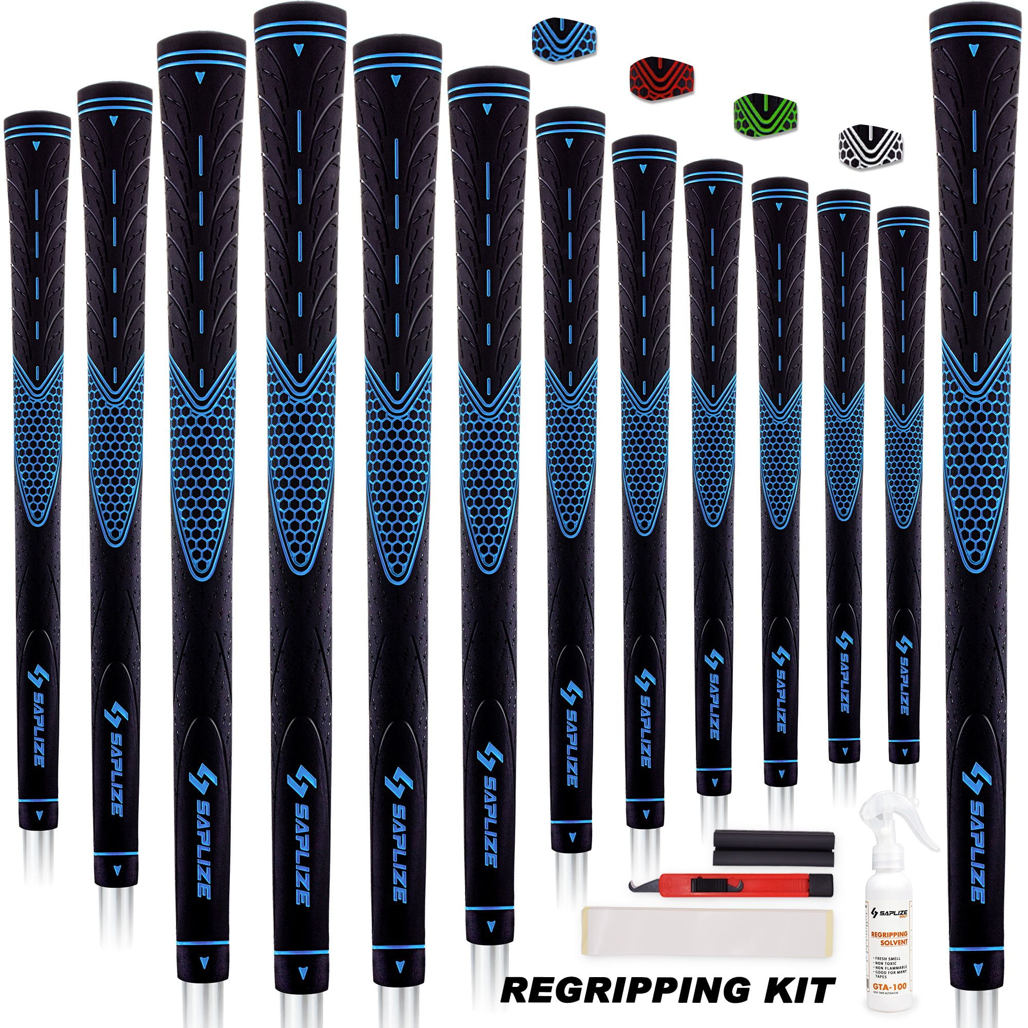 SAPLIZE 13 Golf Grips with Complete Regripping Kit, 4 Colors Available, Standard/Mid Golf Club
