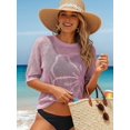 thumbnail image 5 of Women's Summer Short Sleeve Crochet Tops Hollow Out Floral Sweaters Beach Vacation Cruise Outfits Pink XL, 5 of 8