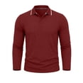 thumbnail image 4 of Zivyakyro Long Sleeve Polo T Shirts for Men Button Fall Casual Collared Textured Loose Breathable Jacquard Shirt Red 3XL, 4 of 7