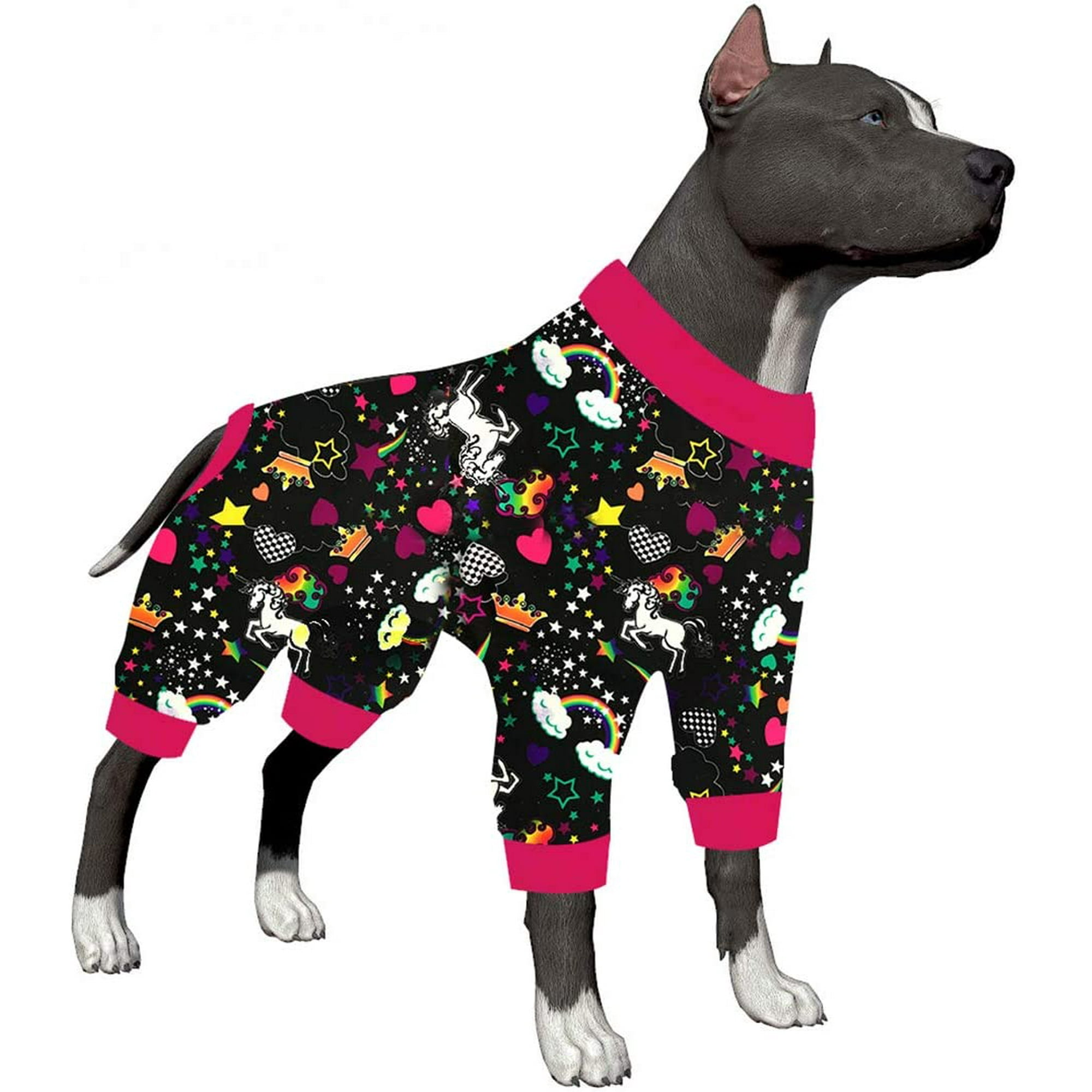 IGUOHAO Large Dog Pajamas Post Surgery Wear Pitbull Large Dog Shirt Unicorn Rainbows Athletic Stretch Knit Black Prints Lightweight Pullover Pet Pajamas Full Coverage Dog Pjs Walmart
