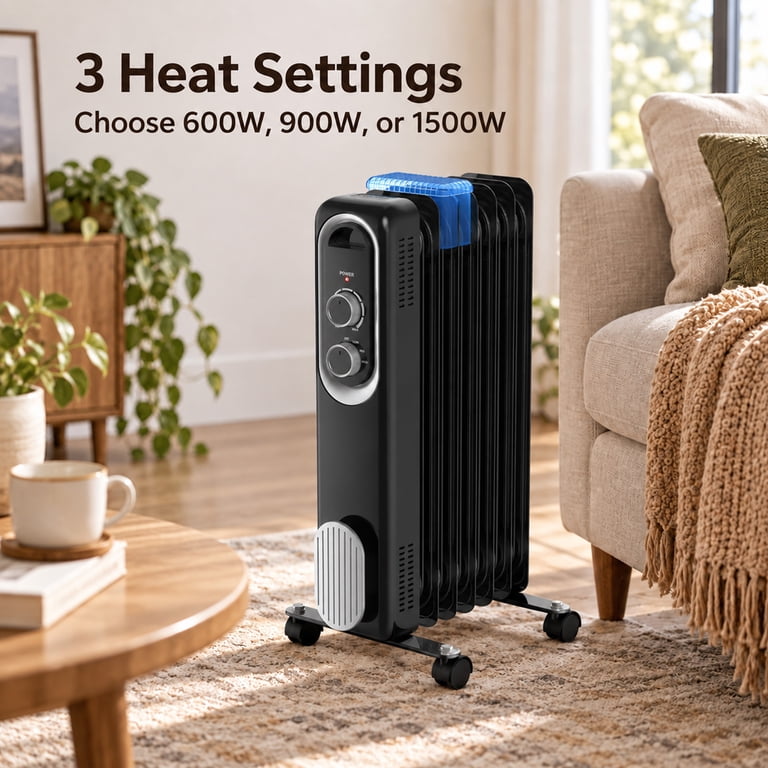 Alvantor 22-Inch Oil-Filled Radiator Heater, 1500W, 3 Settings photo 3