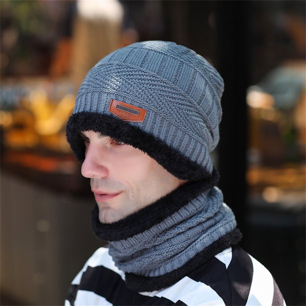 Conjunto de gorro de invierno para hombre y mujer, gorro y silenciador de punto grueso de terciopelo Wmkox8yii jkg6715
