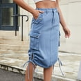 thumbnail image 5 of Tumotour Denim Skirt For Women Drawstring Cargo High Waist Long Skirt Knee Length Side Split Denim Skirts With Cargo Pockets, 5 of 8