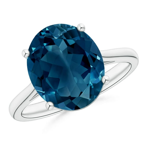 Angara Bague en Topaze Bleu London Naturelle - Bague Solitaire Ovale 5,6 ct en Topaze Bleu London Cocktail en Platine pour Femme (Taille de Bague = 11,5)