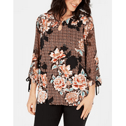 Jm Collection Women's Printed Tie-Cuff Top Size P/XL