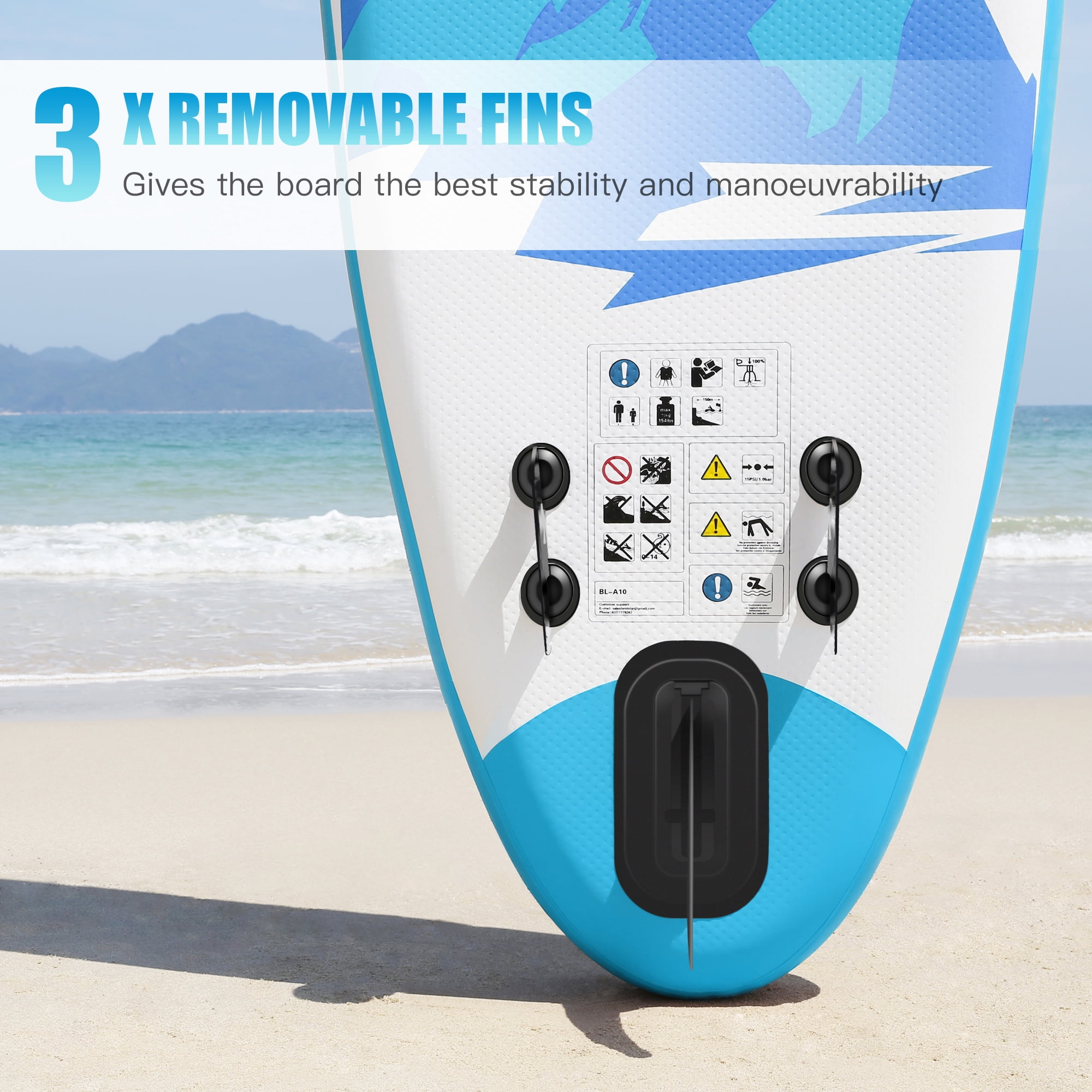 Famistar Inflatable SUP Paddle Board, 144"Lx32"Wx6"THK, w/ 3 Removable Fins, Adjustable Paddle, Pump with PSI Gauge, Carrying Backpack & Repair Kit