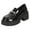 Black, variant on Rokment Women's Punk Metallic Chain Platform Slip on Penny Loafers Walking Shoes Trendy Casual Leather Chunky Lug High Heels Oxfords Dress Footwear Black Size 6.5