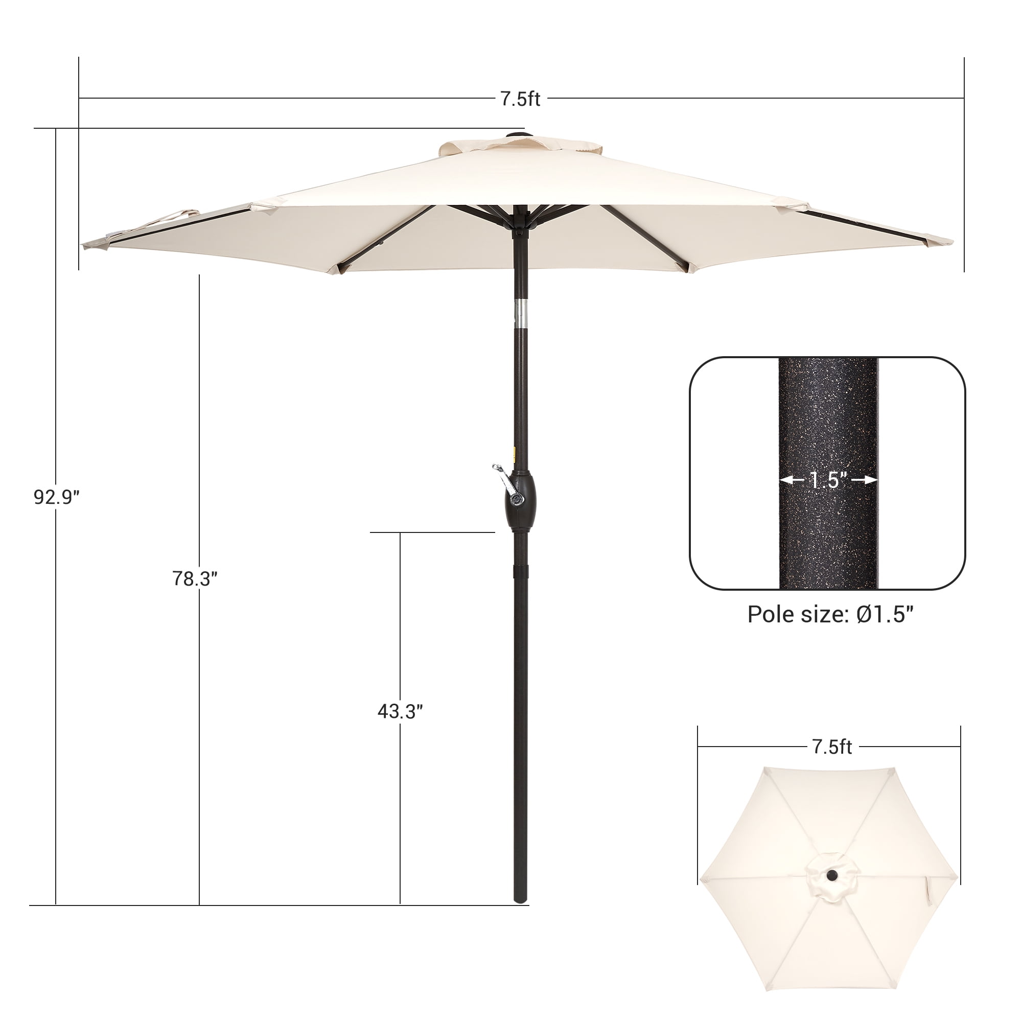 Sonerlic 7.5ft Round Patio Market Umbrella with Steel Frame,Outdoor Table Umbrella for Yard,Poolside and Deck,Beige
