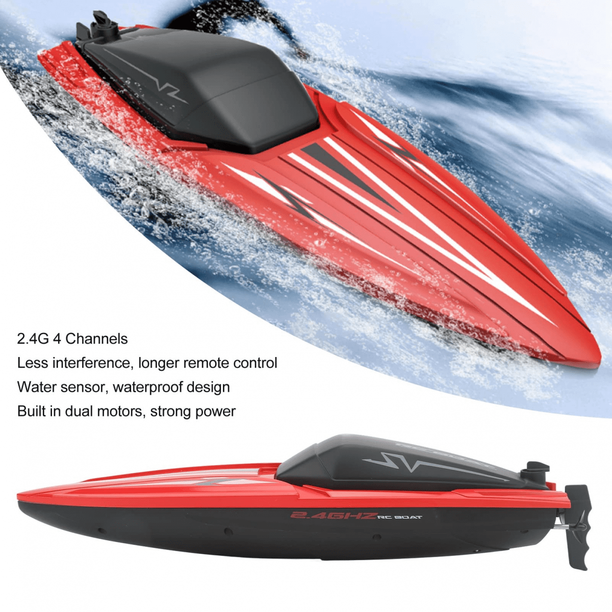 Remote Control Boat for Pools, Racing Fast RC Water Toys with 2 Batteries for Kids Birthday Gifts(Red)