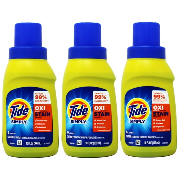 3 Pack - Tide Simply   Oxi Liquid Laundry Detergent, Refreshing Breeze, 6 loads, 10 fl oz