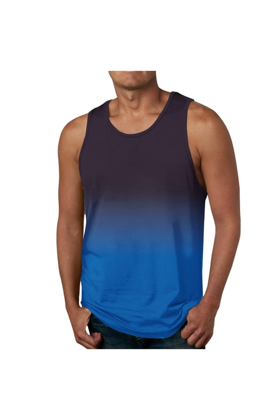 Mens Tank Tops Fashion Gradient Color Sleeveless Shirts Workout Athletic Fitness Muscle Tee Shirt Summer Beach Casual Top