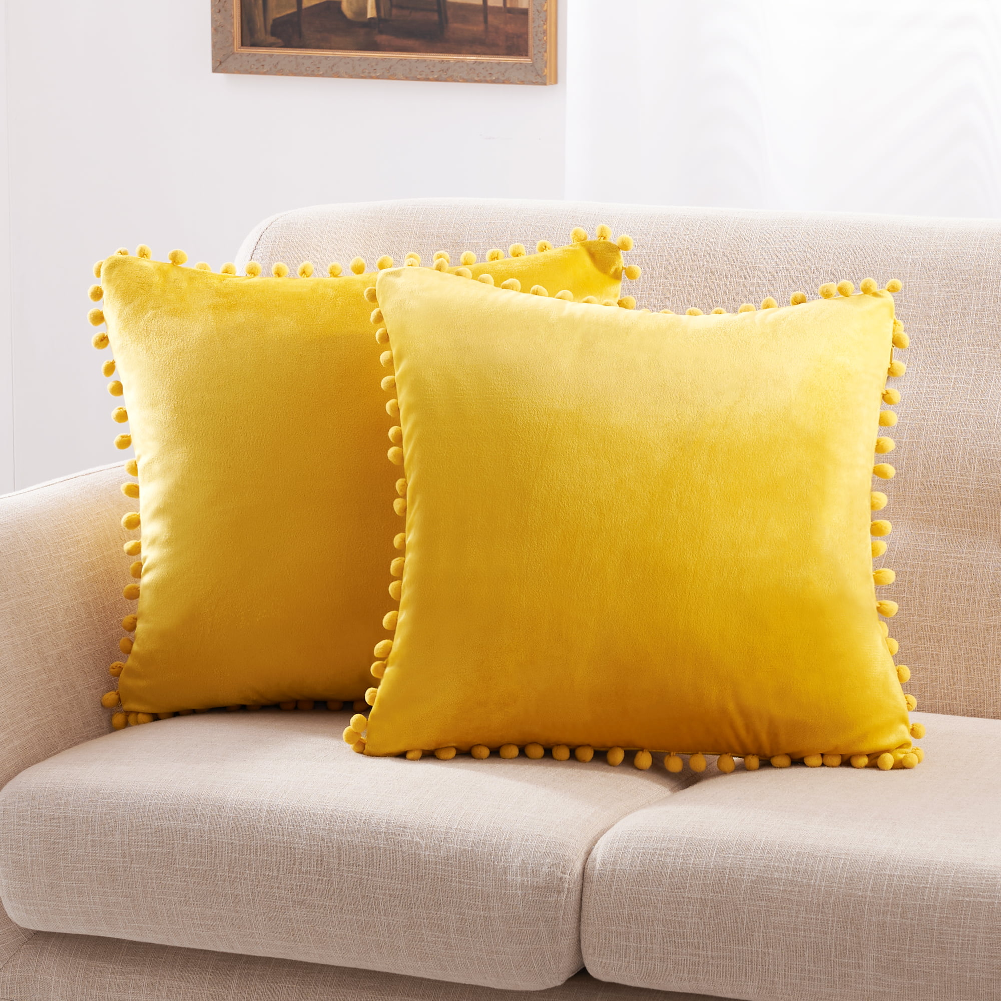 Soft Velvet Throw Pillow Cover with pompms Sofa Couch Decorative Cushion Covers 