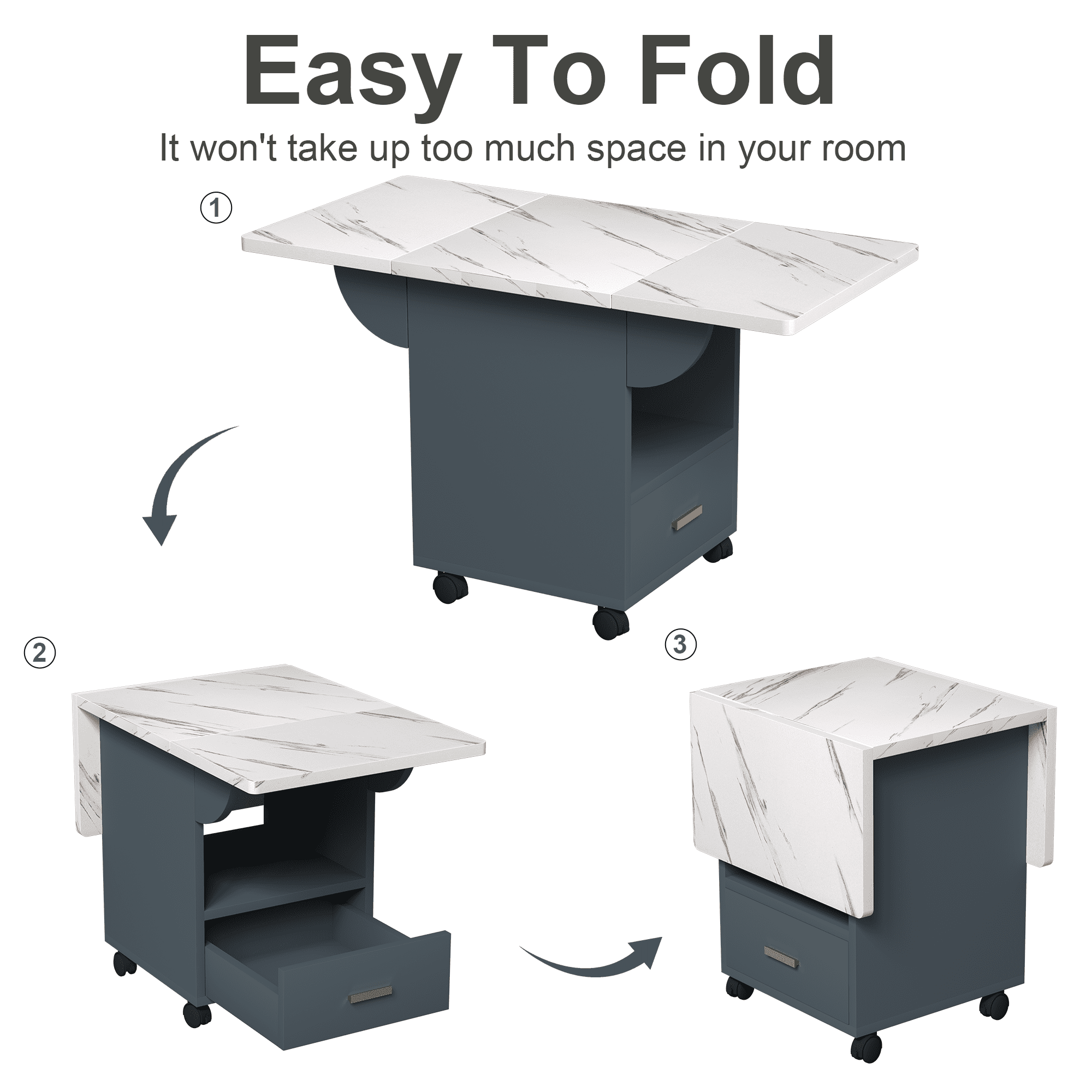 Aukfa Folding Dining Table with Storage Rack,Extension Dinner Table Kitchen Bedroom Dining Room,Gray