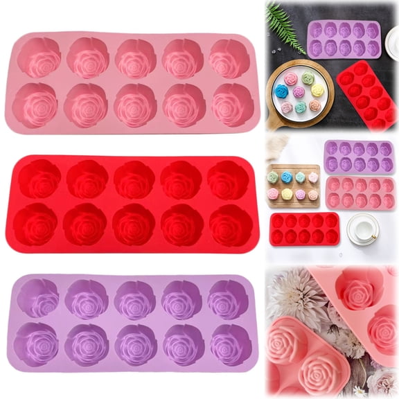 Rose Silicone Mold for Chocolate, 10 Cavity Small Rose Mold Silicone for Chocolate Strawberries Candy Gummy and Cake Decorating Flexible, Silicone Rose Molds for Ice Cube Tray Light Violet 1Pcs