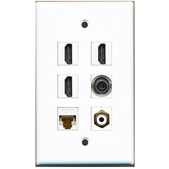 RiteAV - 3 HDMI 1 Port RCA White 1 Port 3.5mm 1 Port Cat6 Ethernet White Wall Plate