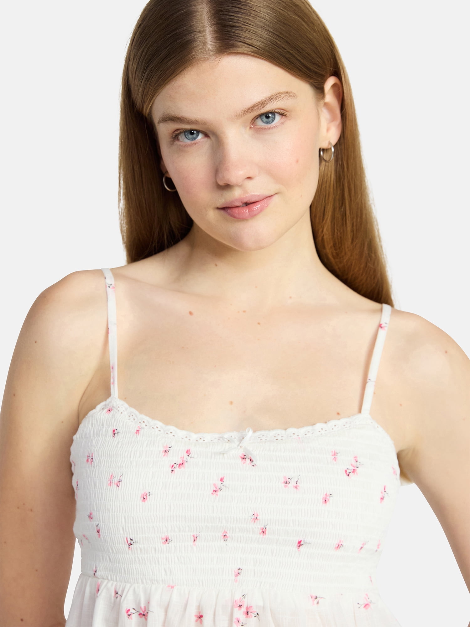 No Boundaries Cotton Smocked Baby Doll Tank Top, Women's XXS-XXXL