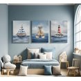 thumbnail image 2 of 3pc Nautical Sailboat Kids WallOcean-Themed Lighthouse Canvas Prints Blue Sea Painting Poster Blue Sailboat And Oars Seaside Posters Wallfor Children's Room And Nursery Wall Decor, 2 of 6
