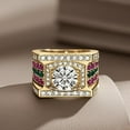 thumbnail image 2 of 3 Carat Moissanite Ring for Men VVS D-Color Moissanite Diamond Rings Wide Engagement Wedding Band 925 Sterling Silver Mens Rings Gold Ring Jewelry for Him Size 7-12, 2 of 7