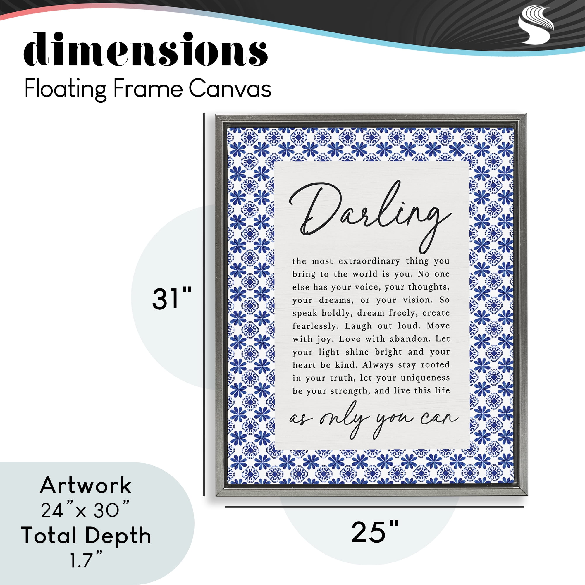 Darling Only You Can Inspiring Gray Framed Floater Canvas Wall Art, design by Lettered and Lined