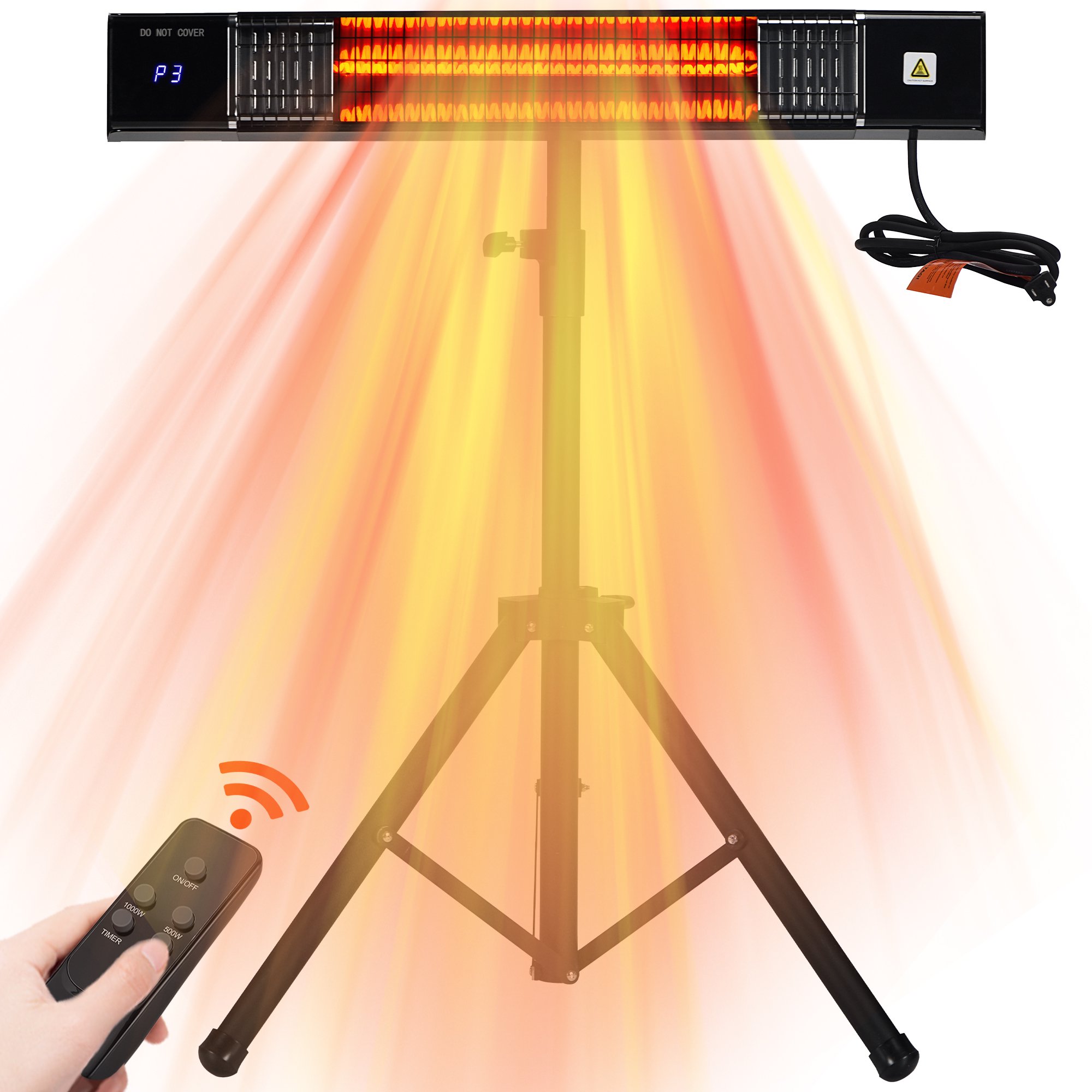 AKIRES Patio Heater,Electric Heater for Outdoor/Indoor Use,1500W Infrared  Space Heater with Remote,3 Modes,24H Timer,Waterproof,Wall Mounted/Ceiling/ Tripod for Garage,Backyard,Porch,Basement,Balcony - Walmart.com
