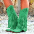 thumbnail image 2 of Cowboy Boots for Women Wide Mid Calf Long Fringe Tassel Heart Angle Stitched Pointed Toe Heeled Tall Cowgirl Boots, 2 of 6