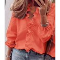 thumbnail image 6 of Womens Dressy Casual Blouse Business Long Sleeve Tops Ruffle V Neck Work Shirt Fall Outfit Long Sleeve - Orange S, 6 of 7