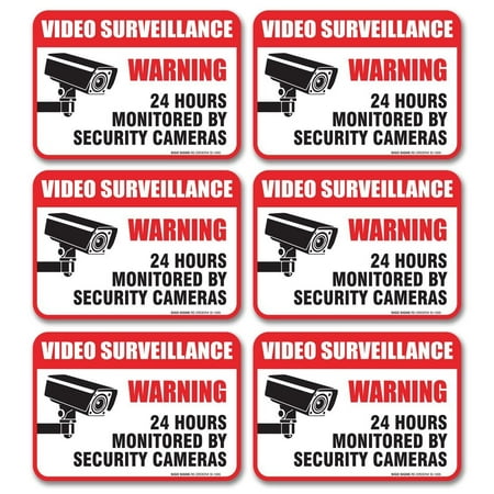 (6 Pack) Video Surveillance Sign - Decal Self Adhesive 