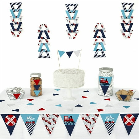 Noahs Ark Baby Shower Tea - Railroad Party Crossing - Triangle Steam Train Birthday Party or Baby Shower Decoration Kit - 72 Piece