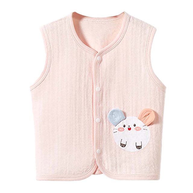 Veste Sans Manches en Coton pour Bébé Filles Garçons Printemps 2025 Printemps et Automne Col en V Rose