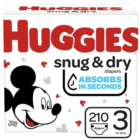 Huggies Snug & Dry Baby Diapers, Size 3, 210 Ct, One Month Supply