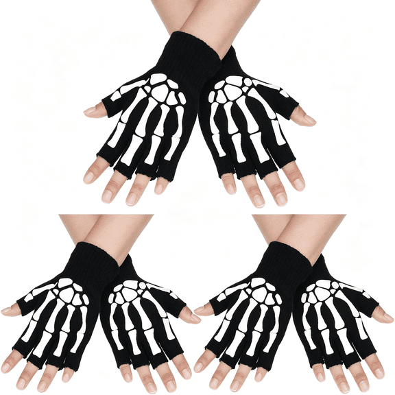 BESTSKY Skeleton Fingerless Gloves for Men Women fingerless gloves for women