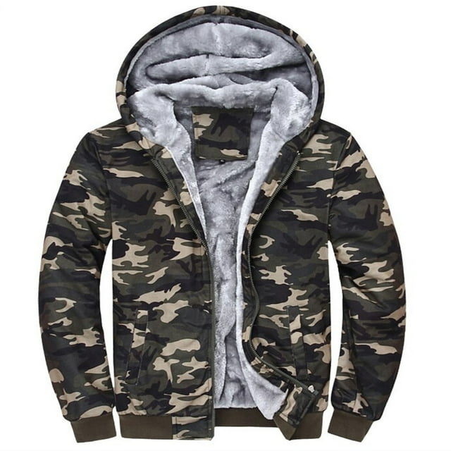 Chaquetas Casuales Con Capucha Para Hombres Con Cremallera Sudaderas Con Capucha de Lana Jersey Cálido Invierno Fuzzy Sherpa Forrado Chaquetas de Camuflaje Abrigos Para Hombres Odeerbi ODB-4